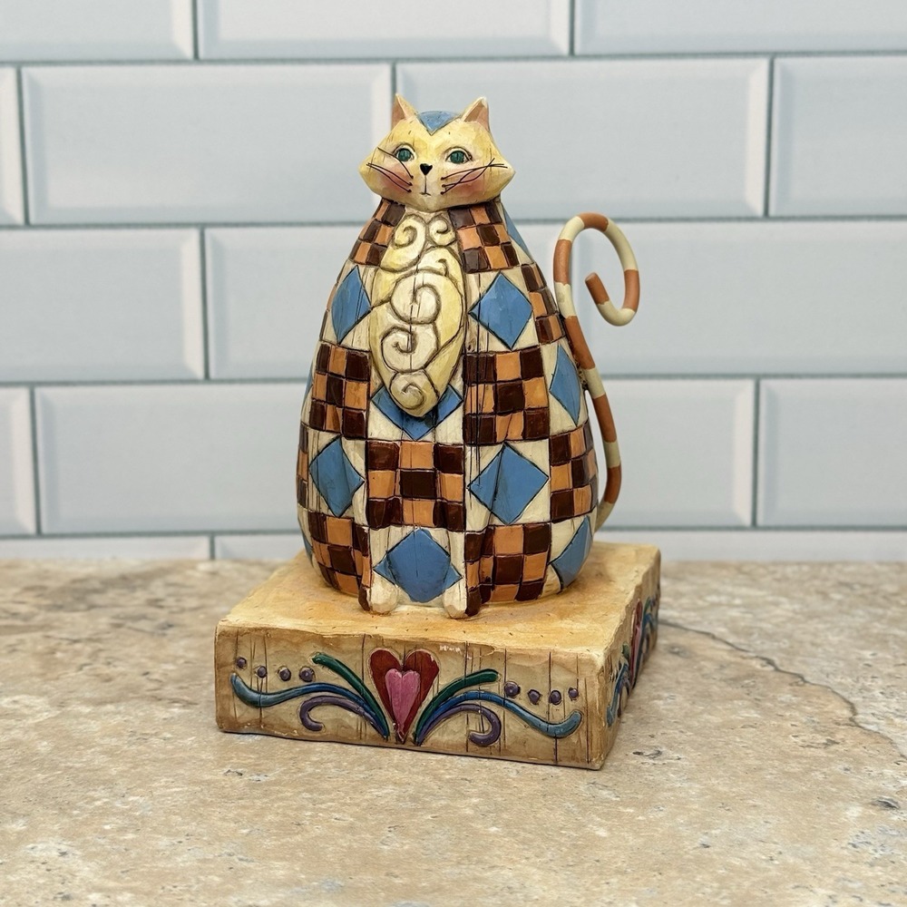 Jim Shore Abigail Cat Figurine #114419 Heartwood Creek 6" Patchwork Quilt 2003